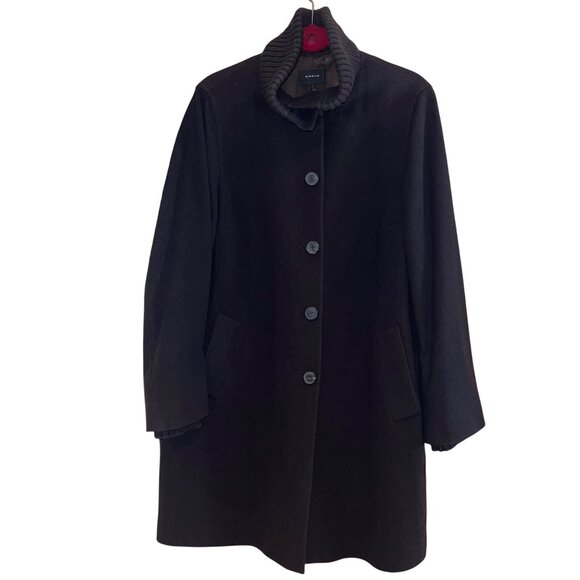 Akris Womens Coat Size 14 Brown Knit Trim Collared Pockets Lined Casual - Picture 1 of 13